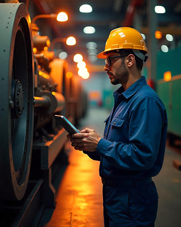 Maintenance technician using CMMS to monitor asset RAM performance.