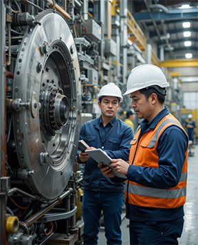 Maintenance technician reviewing RIME score in CMMS to prioritize equipment repairs