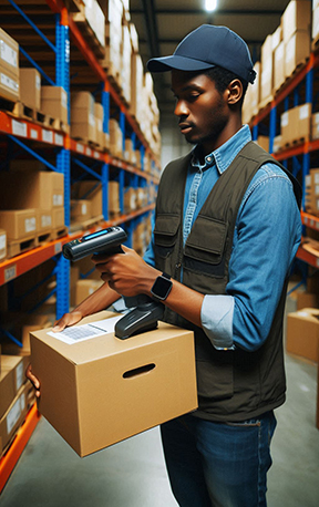 A warehouse worker scans barcoding for more efficient inventory management