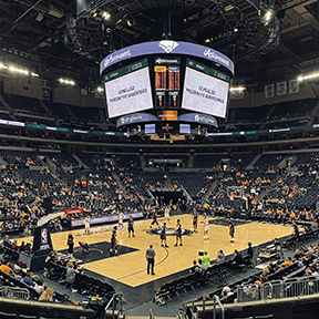 A basketball arena maintenanced with the help of a CMMS.