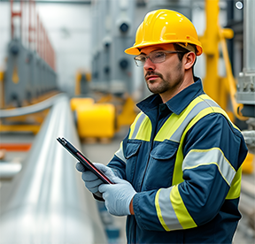 A maintenance worker conducting preventive maintenance at a biofuels plant.