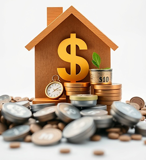 Representation of coins and money saved from asset management