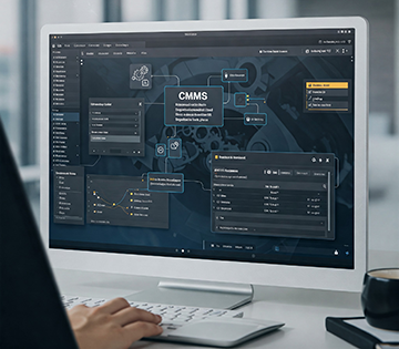 A monitor showing a representation of different aspects of a CMMS.