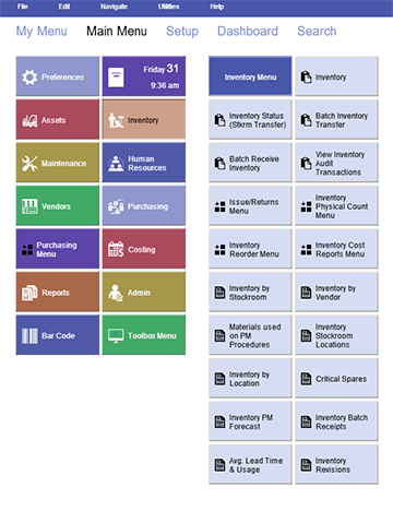 MAPCON's CMMS offers easily navigable menus.