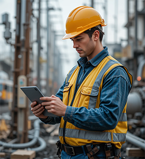 A maintenance technicians looks at a CMMS work order on his mobile device.