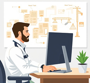 Representation of a maintenance supervisor using his CMMS for upcoming projects.