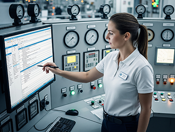 A maintenance manager updates a record in her CMMS