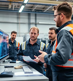 A maintenance manager discusses CMMS software with his team