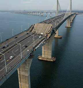 A bridge buckling due to manufacturing/construction errors.