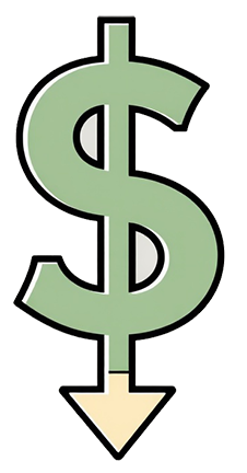 Image: Dollar sign with down arrow to signify reduced expenses.