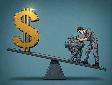 Illustration of balancing maintenance costs and performance using CMMS technology.