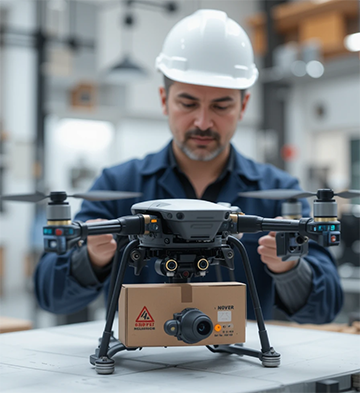 A technician fulfilling a CMMS work order on a drone.