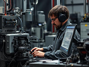 Technician reviewing an equipment order change for improved efficiency.