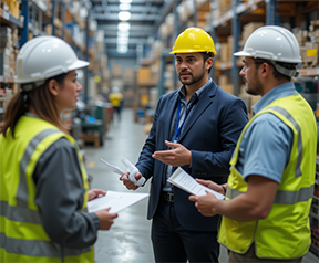 A facility manager discuss maintenance challenges with his team.