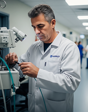 A maintenance technician effects an emergency repair in a hospital.