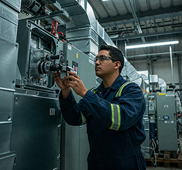 A technician fulfills a CMMS work order on an HVAC system.