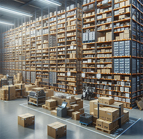 A stockroom organized by a CMMS.