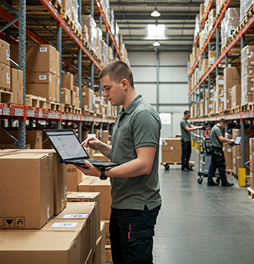 Warehouse personnel use mobile CMMS for better inventory management.