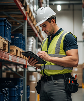 Inventory worker reconciling physical count numbers in the CMMS