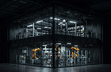 A lights out facility with robotics performing all the work.