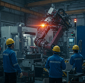 A maintenance crew evaluates the costs of a machine's downtimne.