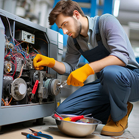 A maintenance tech conducts a CMMS repair work order.