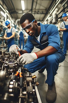Technician conducting routine maintenance from a CMMS work order.