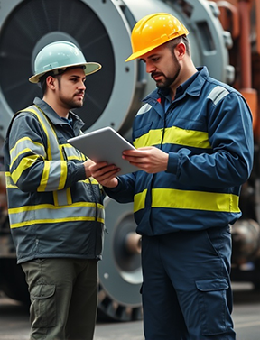 Two maintenance technicians receive work orders through their CMMS system.
