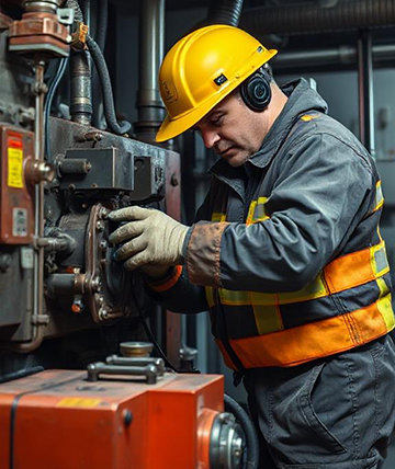 A technician uses risk-based maintenance metrics to prioritize a job on a piece of equipment.