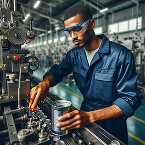 A technician finishes a CMMS work order on a canning machine.