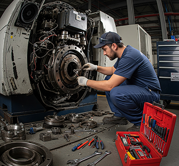 A maintenance worker repairs equipment that has unplanned downtime.