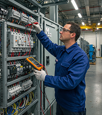 : A technician conducts a scheduled maintenance inspection on a facility's electrical system.