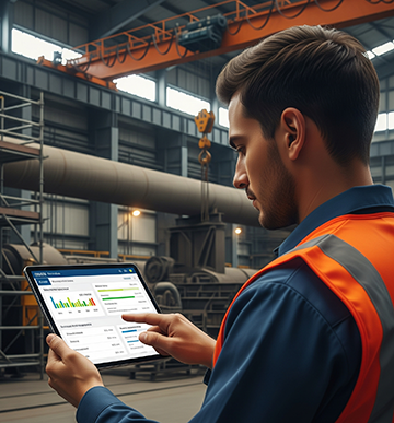 A supervisor uses a CMMS to analyze maintenance KPIs.
