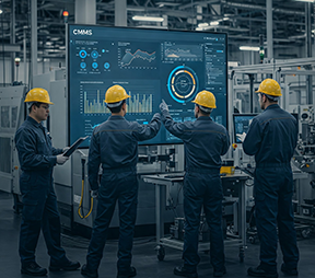 A maintenance crew uses a CMMS to oversee maintenance operations