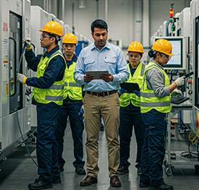A maintenance manager uses a mobile CMMS to monitor his crew's performance.