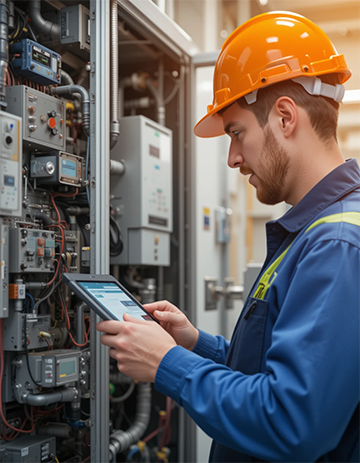 A maintenance technician uses a CMMS to analyze the reliability of his facility's equipment.