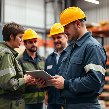 A maintenance manager discusses CMMS work orders with his team.