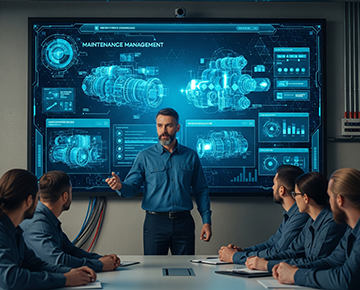 A maintenance supervisor explains to his team how a CMMS technology will improve their operations.