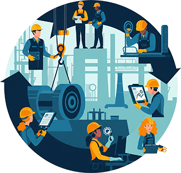 Maintenance workers enhancing OOE in the workplace.