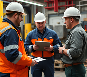 A maintenance team discussing precision maintenance for improved operations.