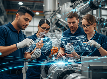 Technicians engaged in the process of a management of change order.