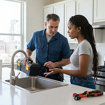 A maintenance worker conducts repairs on a facility's plumbing system.
