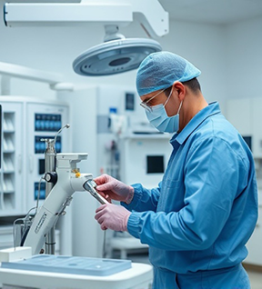 A technician conducts preventive maintenance on medical equipment