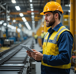A maintenance technician uses a CMMS to improve his production line system's availability.