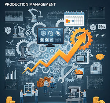 A representation of how a CMMS integrates with efficient production management.