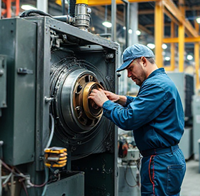 A maintenance technician conducting reactive maintenance on a broken machine.
