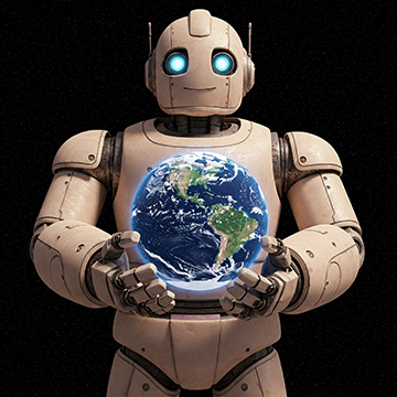 A robot holding the Earth