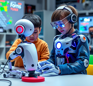 children experimenting with robotics to enhance intelligence capabilities.