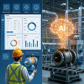 A maintenance technician uss AI reports for better root cause analysis