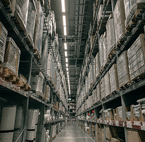 An warehouse of parts organized through the use of a CMMS.